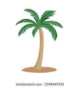 Vibrant Vector Illustration of a Single Palm Tree with Green Leaves and Brown Trunk on a Small Base for Tropical Decor, Nature Art, and Landscape Designs, Vector Design

