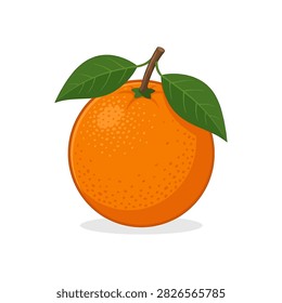 A vibrant vector illustration of a single ripe orange fruit with two green leaves attached to a small stem isolated on white background