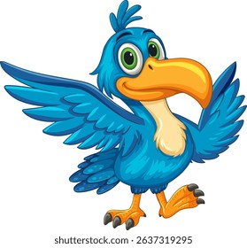 Vibrant vector illustration of a smiling blue hornbill with large eyes and bright feathers, showcasing a playful and friendly demeanor