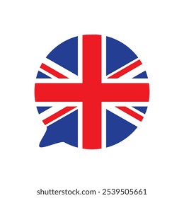 A vibrant vector illustration of speech bubble in a cartoon style. The United Kingdom clip art element. English language, the UK culture, history, events, and celebrations. Promotion of British