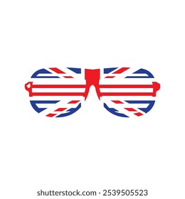 A vibrant vector illustration of striped club party glasses in a cartoon style. The United Kingdom clip art element. English language, the UK culture, history, events, and celebrations. Promotion of