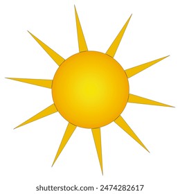 Una Ilustración vectorial vibrante de un sol de verano con rayos dorados en forma de triángulos puntiagudos alargados, perfecto para diseños y temas de verano.