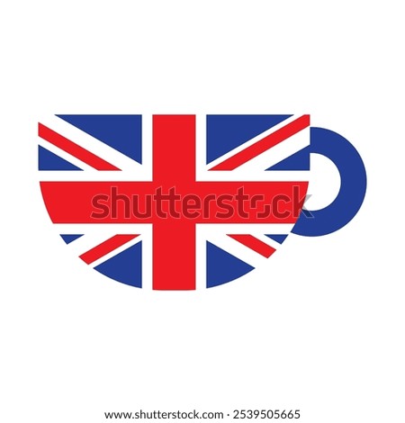 A vibrant vector illustration of a tea cup in a cartoon style. The United Kingdom clip art element. English language, the UK culture, history, events, and celebrations. Promotion of British