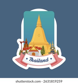 Vibrant vector illustration of a Thai temple with intricate details and bold colors, perfect for cultural and travel-themed projects