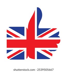 A vibrant vector illustration of thumb up sign in a cartoon style. The United Kingdom clip art element. English language, the UK culture, history, events, and celebrations. Promotion of British