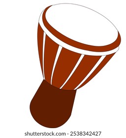 Vibrant vector illustration of a traditional djembe drum, a classic African percussion instrument known for its deep. Perfect for projects related to music, African heritage, rhythm, festivals.