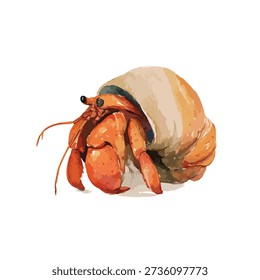 Vibrant vector illustration of a tropical hermit crab in its shell. Ideal for marine life, beach, and educational projects.