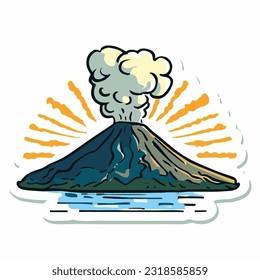 A vibrant vector illustration of the Vesuvio volcano in nature, perfect for use as a sticker or decoration