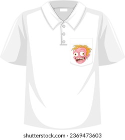 A vibrant vector illustration of a wild zombie head on a polo shirt