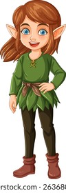 A vibrant vector illustration of a young fairy with brown hair, wearing a green outfit, exuding a playful and magical aura