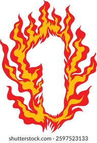 Vibrant vector of number 1 in blazing flames. Perfect for fire-themed designs, sports visuals, hot event titles, and bold promotional artwork. Flaming Number 1 Vector Illustration with Fire Effect.