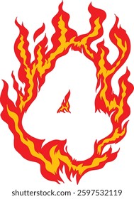Vibrant vector of number 4 in blazing flames. Perfect for fire-themed designs, sports visuals, hot event titles, and bold promotional artwork. Flaming Number 4 Vector Illustration with Fire Effect.
