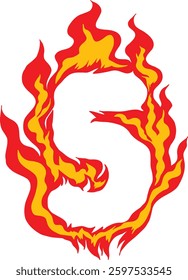 Vibrant vector of number 5 in blazing flames. Perfect for fire-themed designs, sports visuals, hot event titles, and bold promotional artwork. Flaming Number 5 Vector Illustration with Fire Effect.