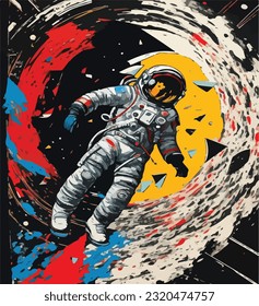 vibrant vector painting of an astronaut stranded in space. technicolor astral quest