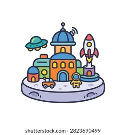 Vibrant vector playset for kids' sci-fi adventures.