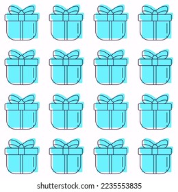 Vibrant vector seamless pattern of blue giftbox on white background. Image suitable for textile, printing, web sites. Christmas and New Year concept