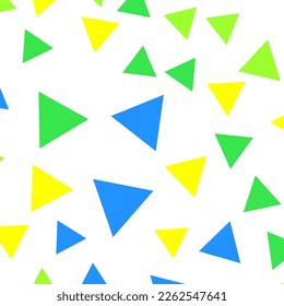 Vibrant vector seamless pattern of blue, yellow and green triangles. Perfect for fabric, textile, wallpapers, backgrounds and other surfaces