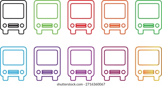 Vector vibrante conjunto de iconos de contorno de autobús en múltiples Colores y Gradientes para el diseño de movilidad Urbana