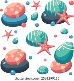 A vibrant vector set of colorful sea pebbles. Perfect for nature-themed designs, posters, packaging, backgrounds, illustrations, and creative projects. Fully scalable and customizable.