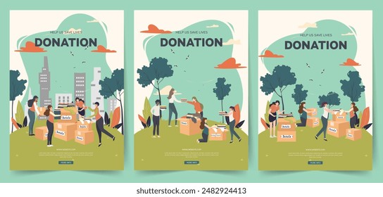 A vibrant vector set of donation posters designed for charity and community support. Ideal for promoting fundraising events and social causes.