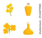 Vibrant vector set featuring canola blooms and bottles of canola oil