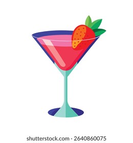 Vibrant Vector Strawberry Martini Cocktail Teal Glass
