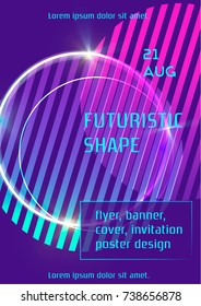 Vibrant vector template with abstract geometric shapes, trendy elements, neon shining effect. Used as cover, event flyer, club party invitation, web banner, music fest poster