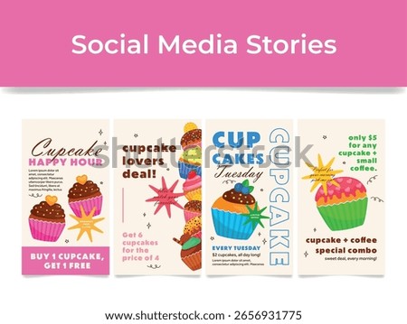 Vibrant vector templates for social media stories, with tempting special offers on sweet treats that are perfect for promotion