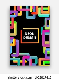 Vibrant vector templates of web banner, sale or discount, club party flyer, big data poster, fest invitation. Colorful set with neon colors. Futuristic abstract design with trendy geometric shapes.