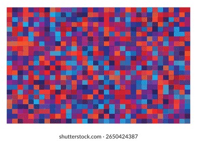 A vibrant vector tile design with multiple colors enhances interior walls or floors, providing a joyful atmosphere and a bold visual focal point.

