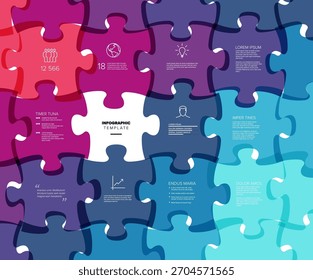 Una Plantilla de rompecabezas de infografía vibrante y versátil, con piezas de rompecabezas entrelazadas. Esta Plantilla de rompecabezas infográfico es ideal para la visualización de datos y la presentación de información con claridad.