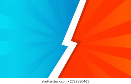 Una pantalla vibrante versus una pantalla con un rayo blanco audaz que divide dos lados contrastantes, uno azul y uno naranja, con un efecto de ráfaga radial.