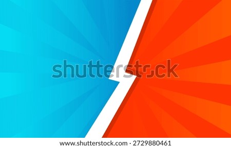 A vibrant versus screen featuring a bold white lightning bolt dividing two contrasting sides, one blue and one orange, with a radial burst effect.