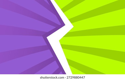 Uma tela vibrante versus com um impressionante raio branco dividindo um fundo roxo e um verde, ambos com padrões de linha radial, criando um visual energético e confrontativo.