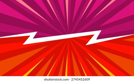 A vibrant versus screen featuring a striking white lightning bolt dividing two contrasting color fields, ideal for competitive themes.