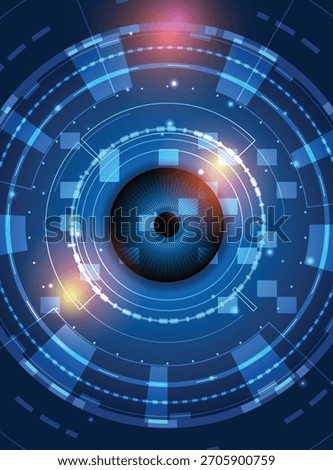 Vibrant vertical futuristic background featuring a central eye surrounded by multiple glowing concentric rings, symbolizing an advanced biometric eye scan. 