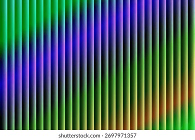Vibrantes rayas de gradiente de Vertical en verde, azul y púrpura, creando un fondo abstracto rítmico.