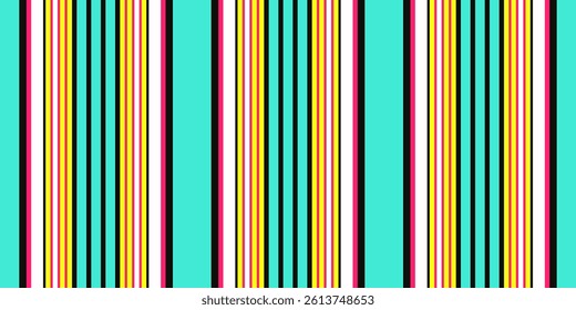 Vibrant vertical stripes in bold colors against a teal background. This cheerful, modern design evokes energy and optimism.