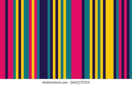 Vibrant vertical stripes in bold, joyful colors create a dynamic and energetic pattern.