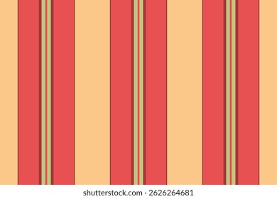 Vibrant vertical stripes in coral, beige, and olive green create a classic, timeless pattern.