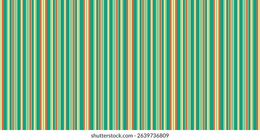 Vibrant vertical stripes in muted greens, oranges, and yellows create a cheerful, retroinspired pattern.