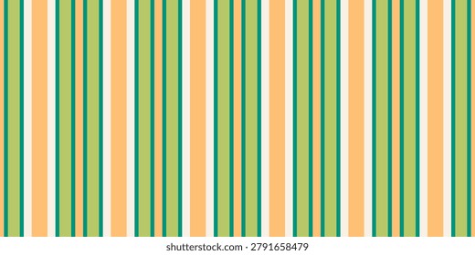 Vibrant vertical stripes in peach, green, and white create a cheerful, retroinspired pattern.