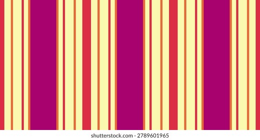 Vibrant vertical stripes in rich purple, warm red, and pale yellow create a dynamic, retroinspired pattern.