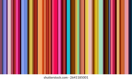 Vibrant vertical stripes with rich summer colors and chaotic arrangement. Bright vertical random stripe pattern arranged with playful irregularity and layered effect for digital decor or modern design
