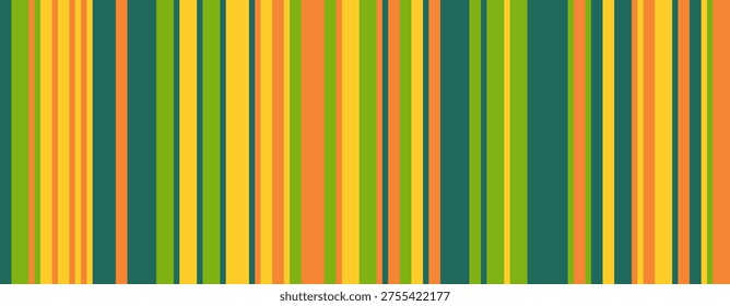 Vibrant vertical stripes in sunny yellow, bright orange, and earthy green create a cheerful, retroinspired pattern.