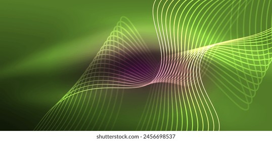 A vibrant violet and magenta swirl contrasts against a lush green background, resembling the intricate pattern of a flowering plant in macro photography