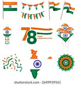 Lebhafte Bilder, die Indiens Unabhängigkeitstag mit Flaggen und Dekorationen feiern.