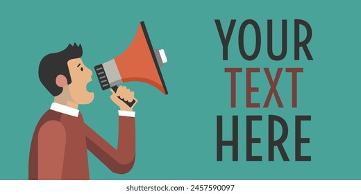 Vibrant Vocalist: Flat Design of Person Holding Megaphone, Shouting Gesture