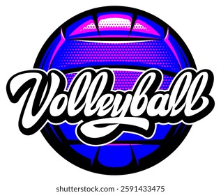 A vibrant volleyball logo with bold colors and stylish cursive text for a dynamic and eye-catching design.