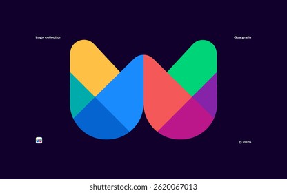 The vibrant W or M logo formed by geometric patterns overlapping color, combines rounded elements with dynamic modern design. Conveying diversity, creativity, sustainability and innovation.